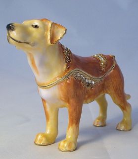 Yellow Labrador Retriever Hinged Trinket Box Bejeweled Swarovski
