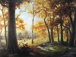 Windberg Autumns Gold Landscape Fall Trees Slat Fence