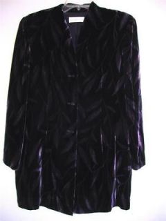 Dana Buchman Black Velvet Long Jacket Purple Leaf Design Fully Lined