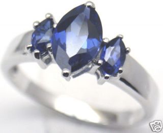 Lab Created Blue Sapphire Silver Ring, Sep #58