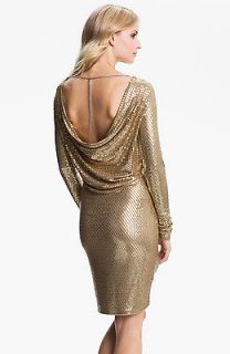 Michael Michael Kors Gold Cowl Back Sequin Dress in Camel Size M
