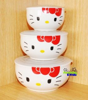 piece Hello Kitty Ceramic Clear Bowl Storage Containers Set w/lids