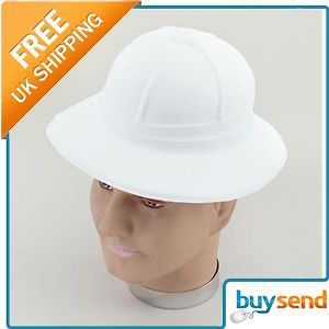 White Plastic Safari Helmet Hat Fancy Dress Costume New