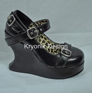 Demonia Bravo 10 goth gothic black platform wedge mary jane shoes