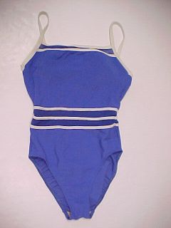 CLEARANCE 12 L swimsuit periwinkle blue see thru midriff adj straps