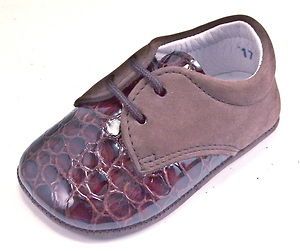 NIB**DE OSU Baby Boys Brown Croc Dress Oxford Crib Shoes Euro 15 18