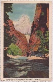 Park Utah Postcard Mountain of Mystery River View Linen Unused