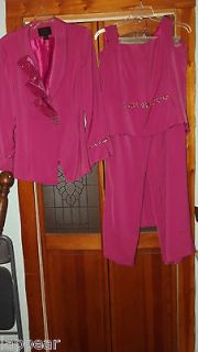 Ladies AsHro Raspberry 4 Piece Suit W/ Sequins Sz 20 Sleeveless Top