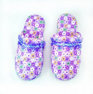Purple Womens kids cotton print Anti slip Memory Foam Slippers casual