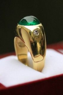 Gold Emerald cabochon and Diamond mens Ring ~ Its good to be Green