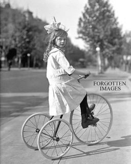 LITTLE GIRL AND HER TRICYCLE 1920s PHOTOGRAPH