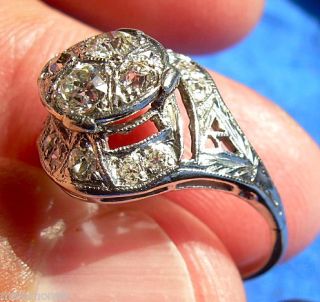 PLATINUM Deco Engagement Ring Antique mounting 3ct DIAMOND look