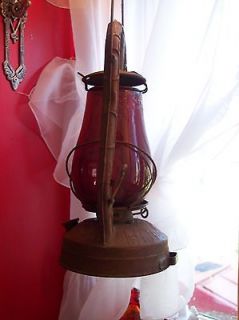 Vintage Dietz Monarch NY USA Railroad Hanging Oil Lamp Lantern Ruby