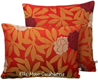 & Little Asuka Designer Fabric Red Gold Floral Cushion Pillow Cover