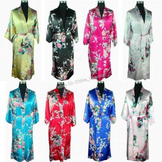 Chinese Woman Peafowl&Flower Kimono Robe Sleepwear Yukata&Belt 9 Color