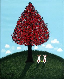 Jack Russell Terrier Parson Dog Autumn Outsider FOLK Art Painting Todd