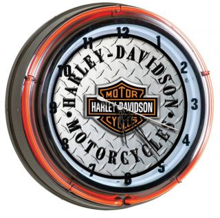 Harley Davidso n Bar & Shield Diamond Plate Double Neon Clock, HDL