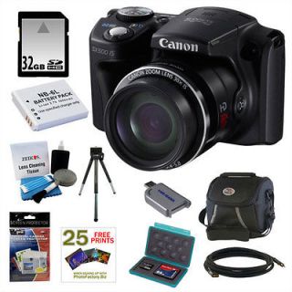 Canon PowerShot SX500 IS 16.0 MP Digital Camera in Black + 32GB Memory