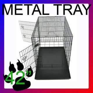 42 Portable Folding Dog Pet Crate Cage Kennel Two Door Metal Tray