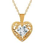 Heart Shape Sky Blue Aquamarine White Diamond 14K Yellow Gold Pendant