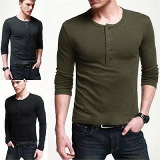 Vogue Long Sleeve Henley T Shirt TEE Dexter Black Gray Green ST807