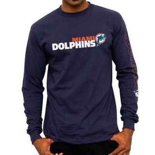 Miami Dolphins Horizontal Text Long Sleeve T Shirt   Navy Blue