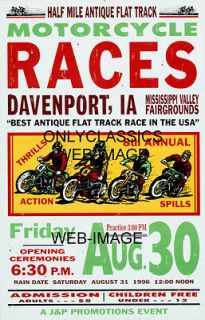 ACTION THRILLS SPILLS MOTORCYCLE RACING POSTER VINTAGE FLAT TRACK AMA