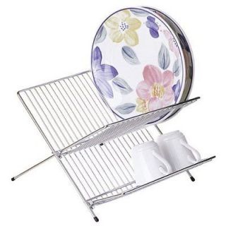 TIER STEEL FOLDING DISH RACK FORDABLE X SHAPE PLATES HOLDER DRAINER
