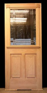 New Arts & Crafts Exterior Entry Oak Wood Door Lead Glass Lite Window