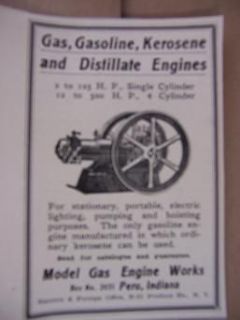 1910 Model Gas Gasoline Kerosene Engine Ad Peru IN n