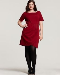Jules NEW Red Pleated Bateau Neck Short Sleeve A Line Wear to Work