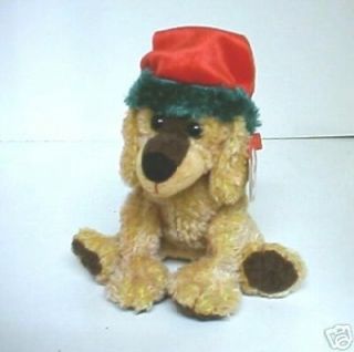, retired 2001 TY Beanie Babie Christmas dog wearing Santa Claus hat