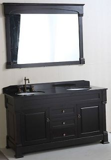 Double sink Bathroom Vanity, Black granite top and undermount ceramic