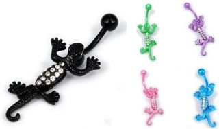 Anodized Surgical steel Jeweled Lizard Belly Navel Piercing ring