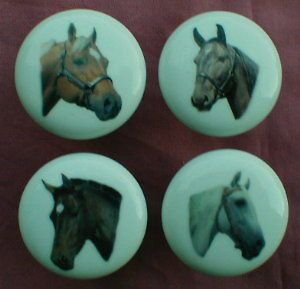 SET of 4 HORSE Horses Ceramic Drawer Cabinet Knobs Pulls