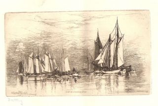 Drifting 19th Century Nautical Etching by Stephen Parrish Sailing