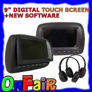 BLACK 9 inch DIGITAL TOUCH SCREEN Car DVD Headrest Monitor Players