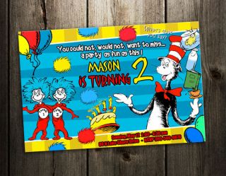 DR. SEUSS BIRTHDAY PARTY INVITATION CAT IN THE HAT CARD CUSTOM 1ST