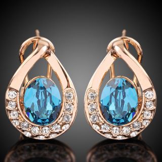 Swarovski Crystal rose/white gold GP saphire Earring stud a790/l83