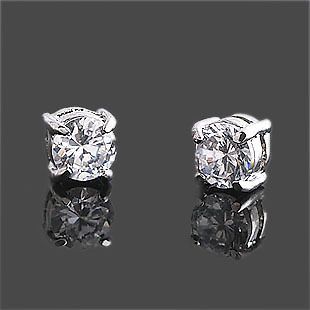 MEN 6MM CLEAR CZ STUDS MAGNETIC EARRINGS 18K PLATINUM PLATED