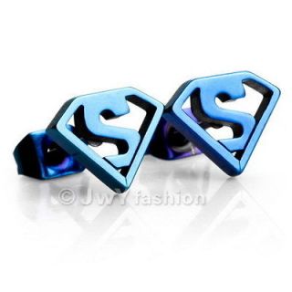 listed Blue Superman Hero Stainless Steel Men Studs Earrings LP11 097