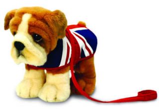 British Bulldog Puppy Toy Dog w/ Union Jack Coat & Lead 30cm Keel Toys