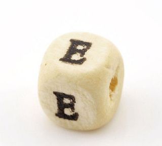 200PCs Natural Alphabet/ Letter E Cube Wood Beads 10x10mm(3/8x3 /8