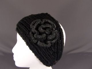 WOOL soft flower ear warmer muff knit head wrap hat headband crochet