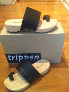 Trippen Zen Black Box Leather Wood Collection Sandal womens sz. 35 42