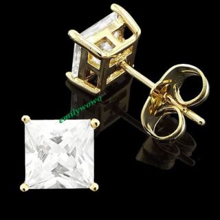 GP Lady Man Cubic Zirconia Square clear stone stud earring GIFT box