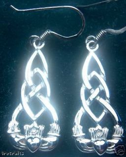 Newly listed 14K White Gold Sterling Silver Claddagh Earrings Irish