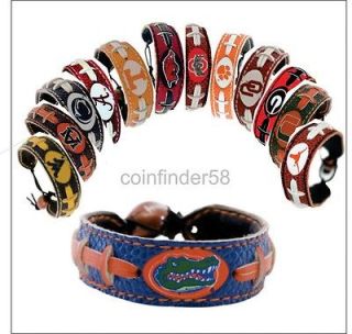 NCAA Team Color Leather Football Bracelet   Assorted Teams