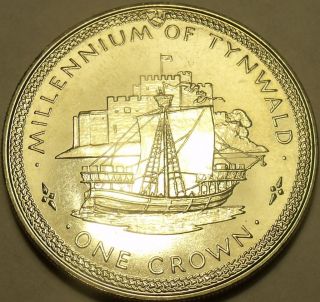 MASSIVE GEM UNC ISLE OF MAN 1979 CROWN~SHIP~MILLENNIUM OF TYNWALD~FREE