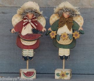 Primitive Wood Pattern   Watermelon & Sunflower Angels   Country Faces